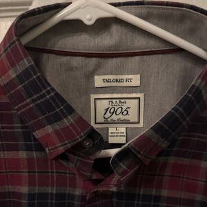 Jos. A. Bank Men's Tailored Fit Plaid Shirt - Burgundy and Navy